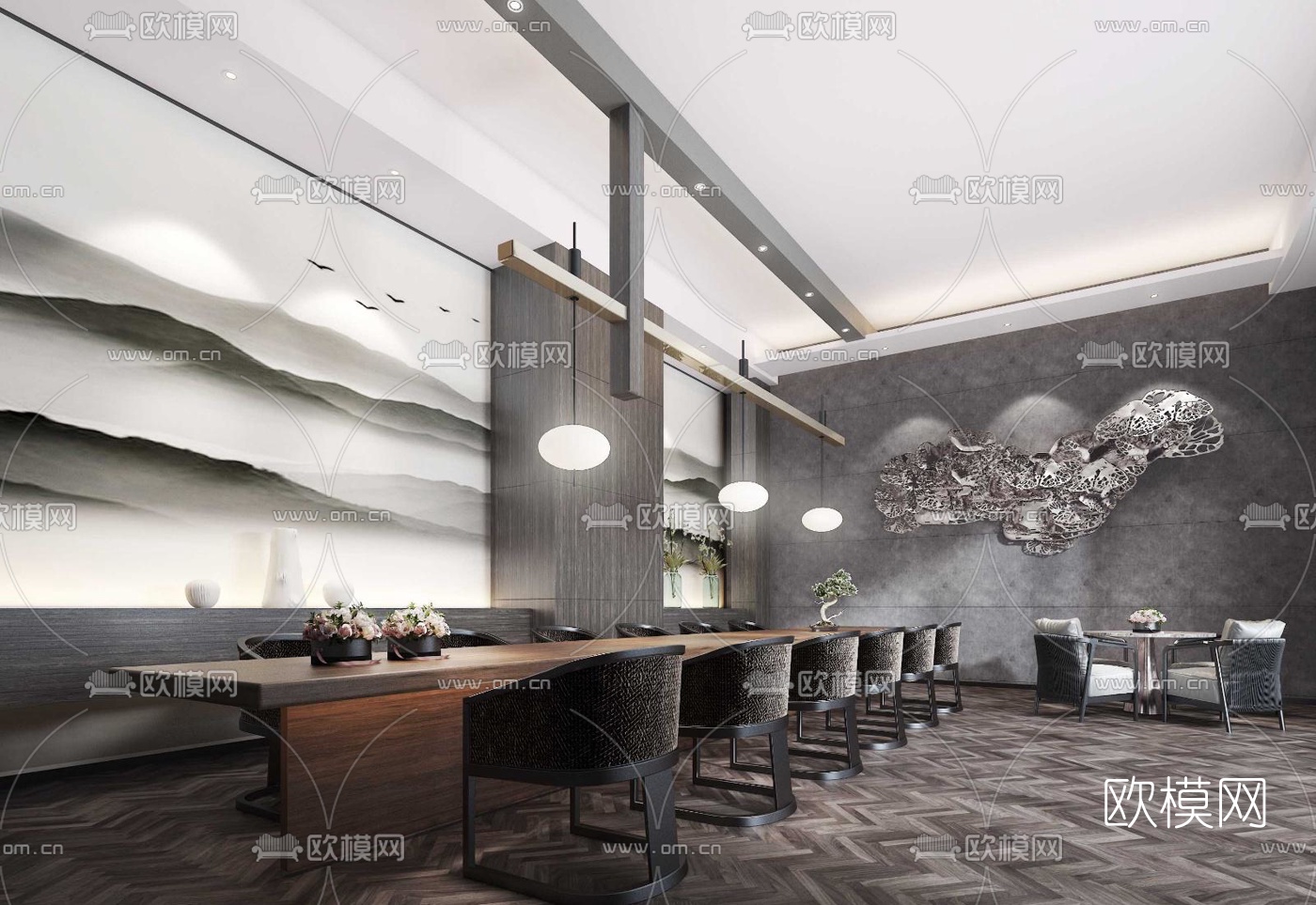 新中式售楼处洽谈区3d模型