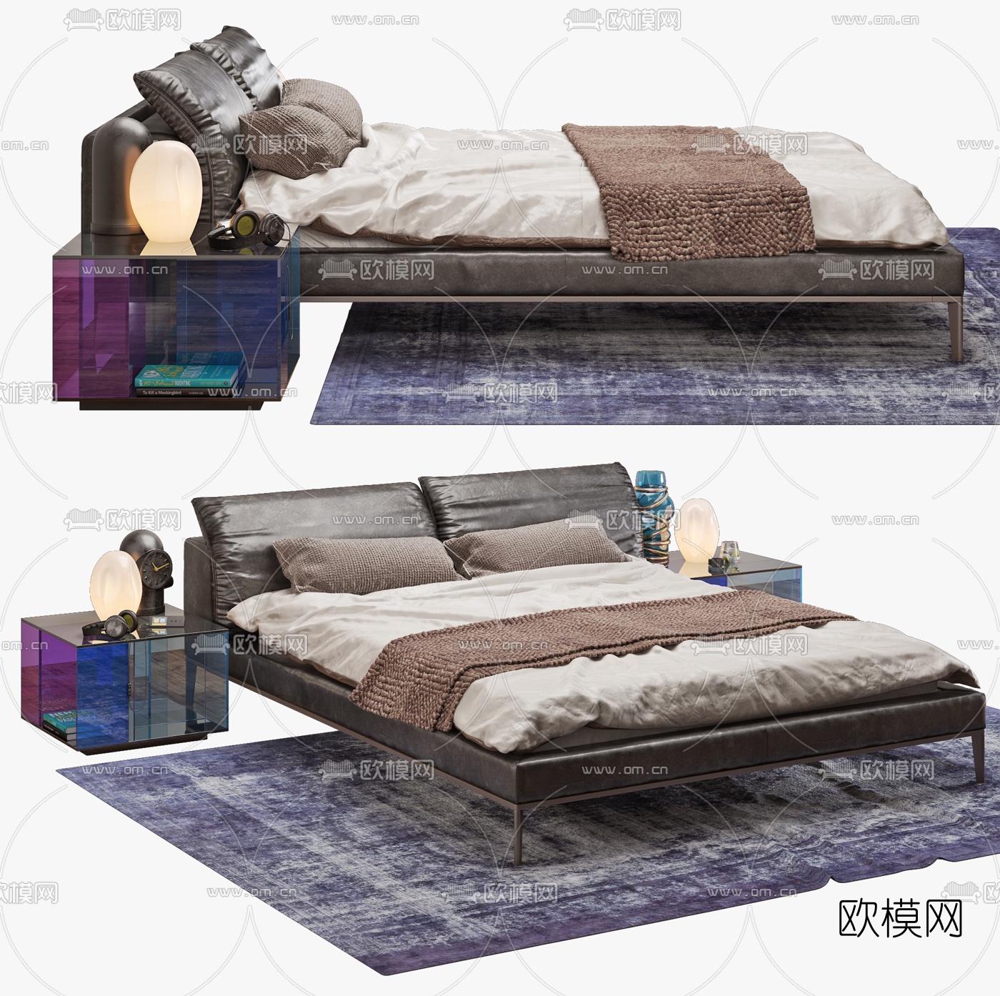 后现代布艺双人床3d模型下载（渲染图1）