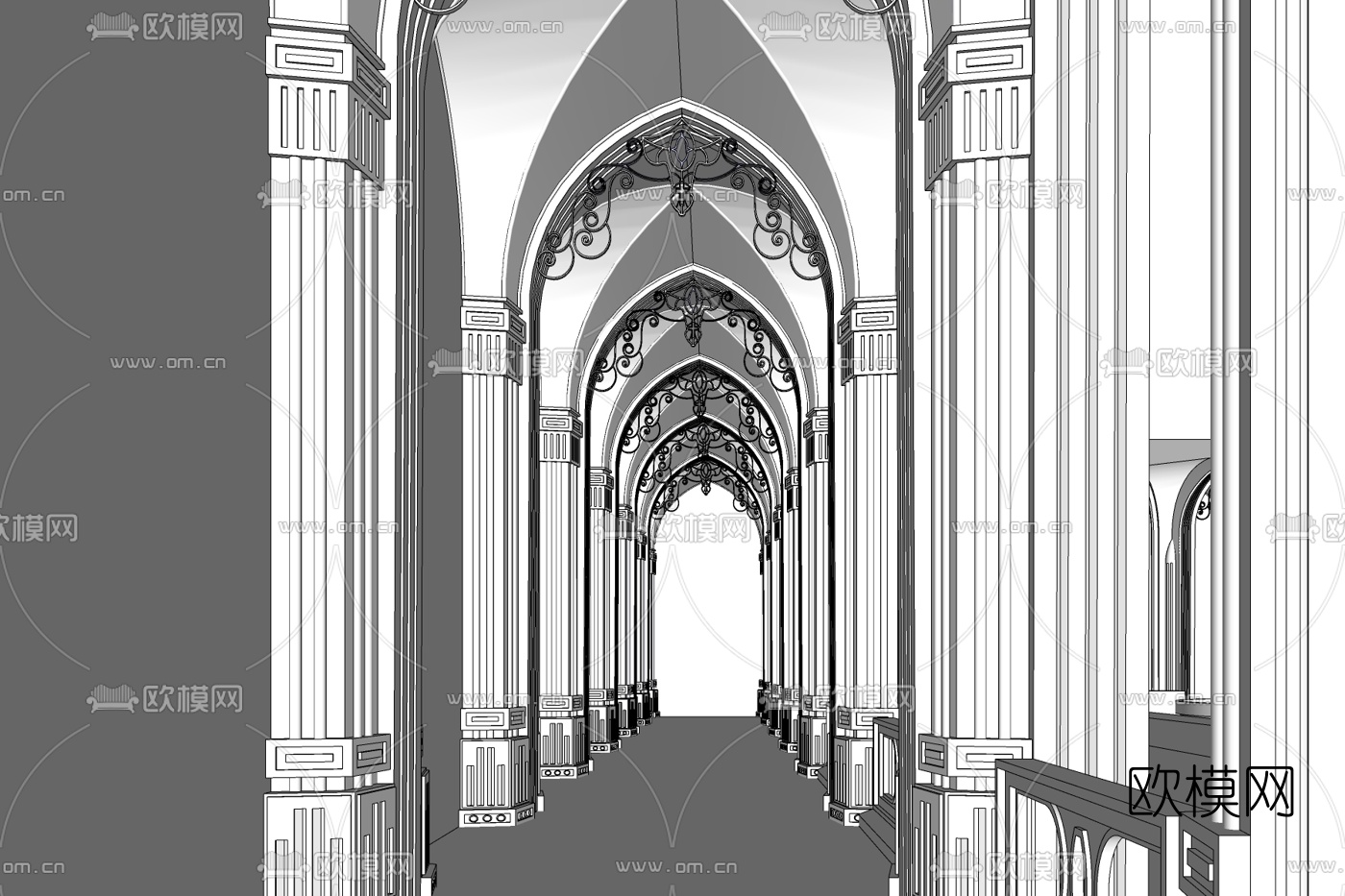 欧式酒店走廊过道免费su模型下载