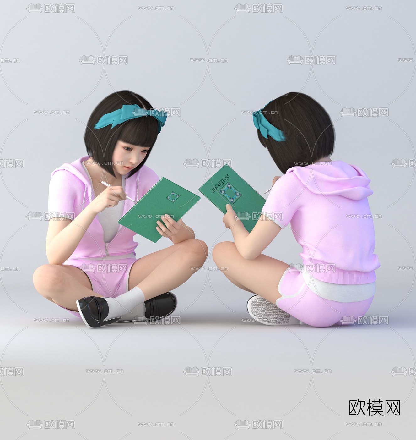 现代坐姿小女孩3d模型下载