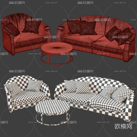 现代布艺双人沙发3d模型下载(渲染图3)