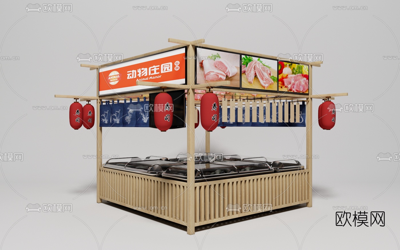 日式生鲜档口3d模型下载（渲染图2）