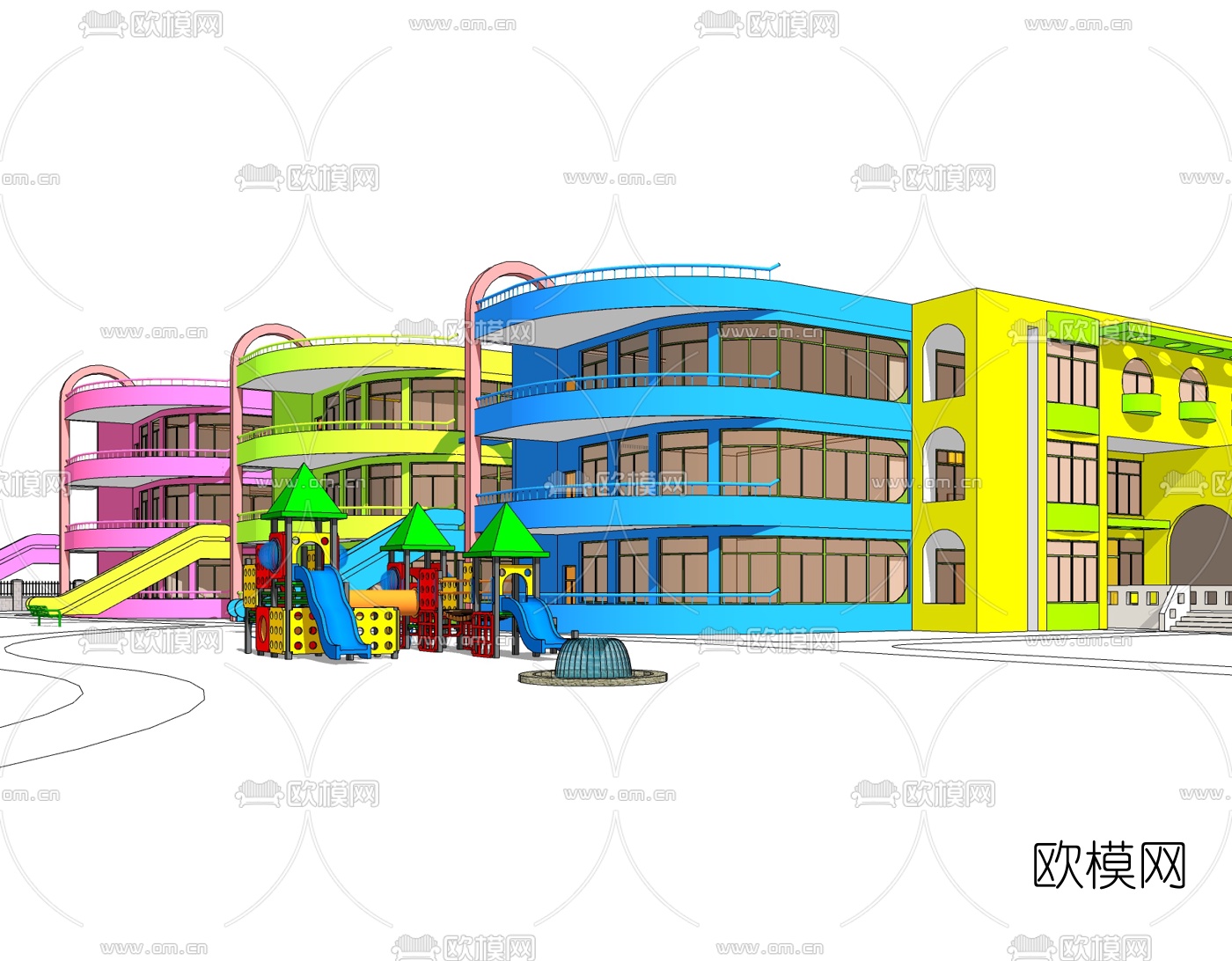 现代幼儿园免费su模型下载