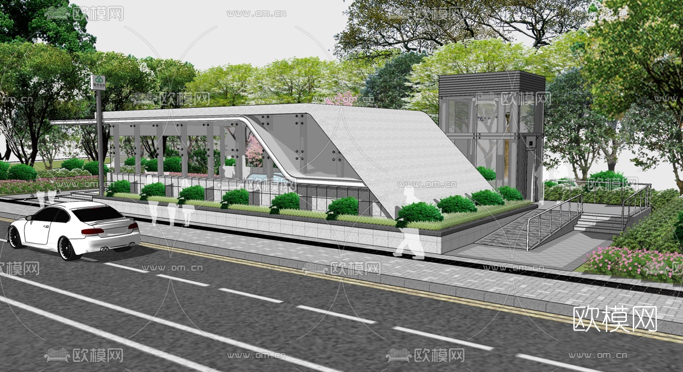 现代地铁站出入口su模型下载（渲染图1）