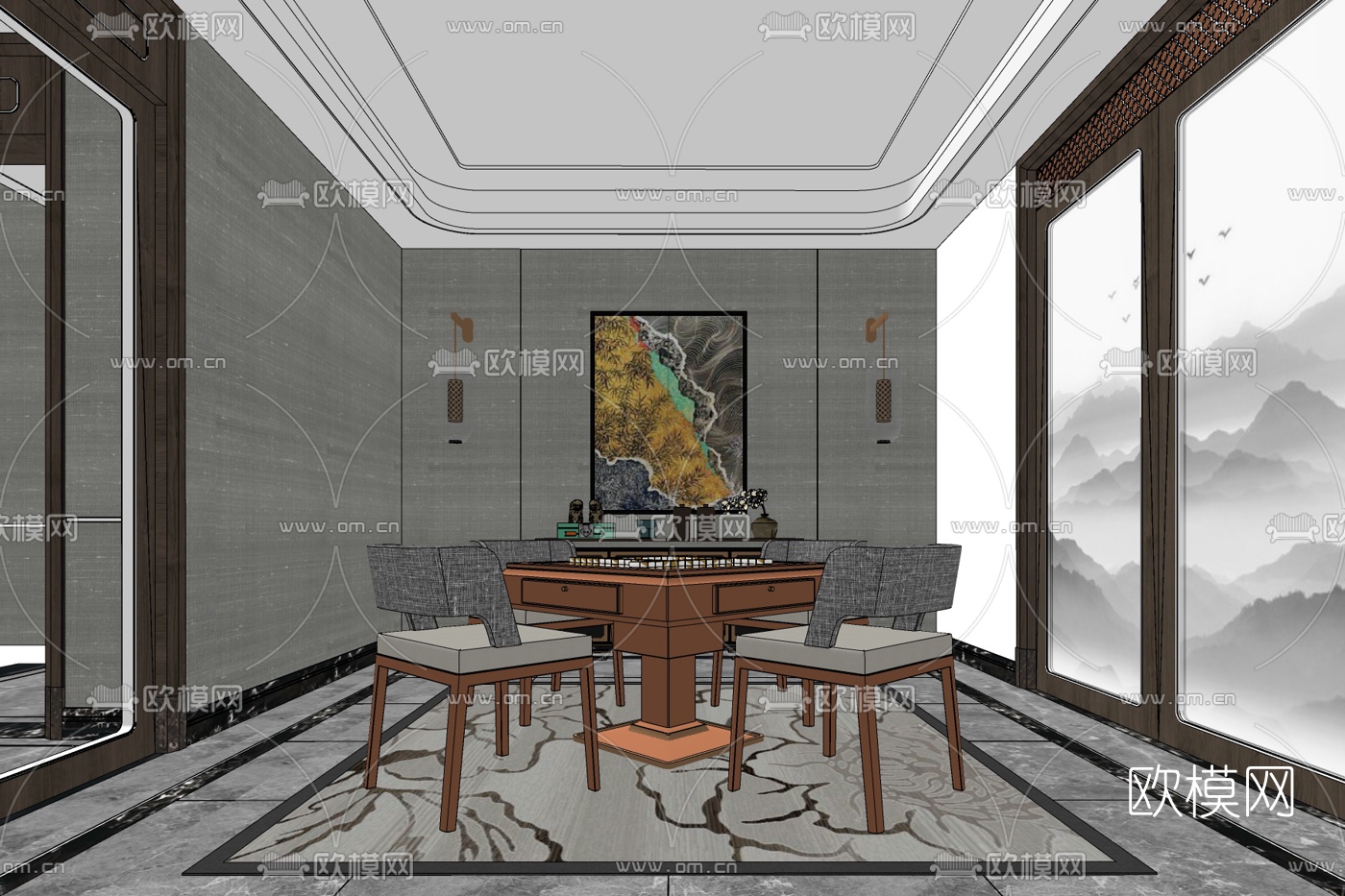 现代棋牌室免费su模型下载