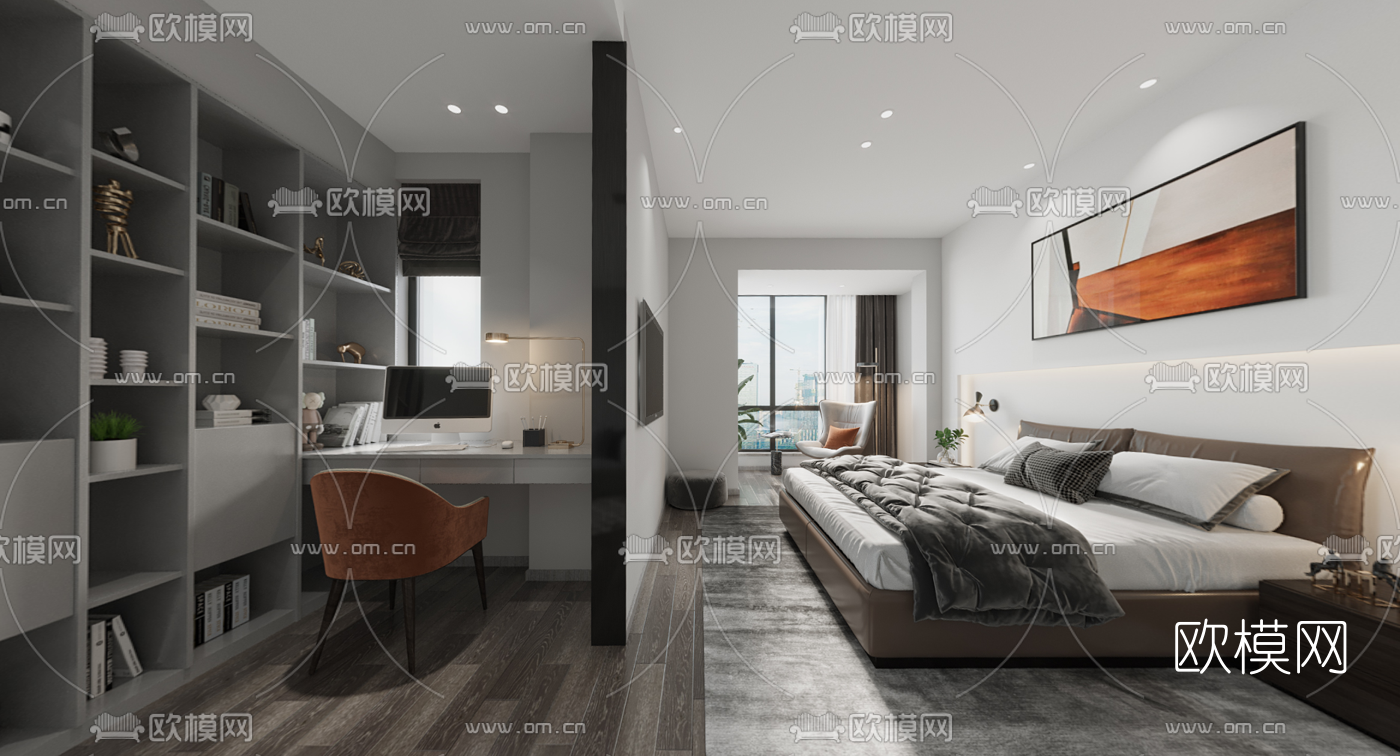 现代男孩房vr全景3d模型