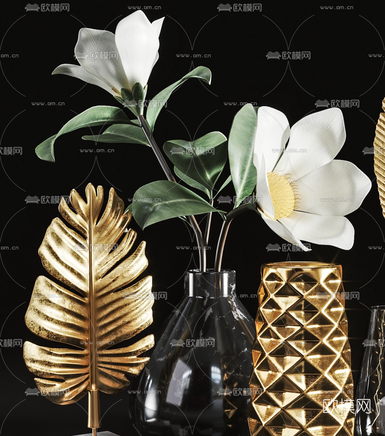 现代金属花瓶花卉饰品摆件3d模型下载（渲染图2）