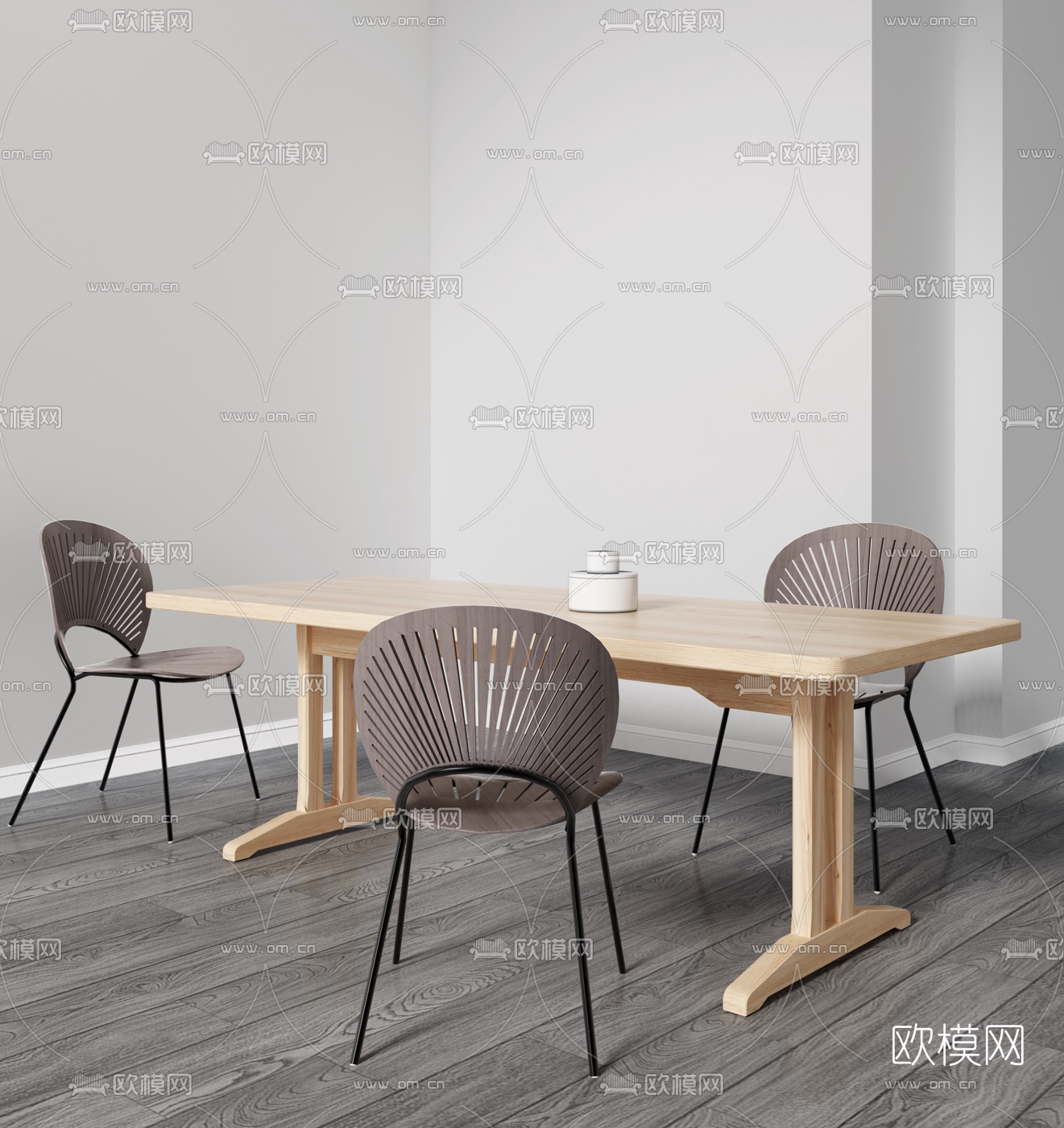 丹麦Fredericia品牌 北欧原木餐桌椅3d模型