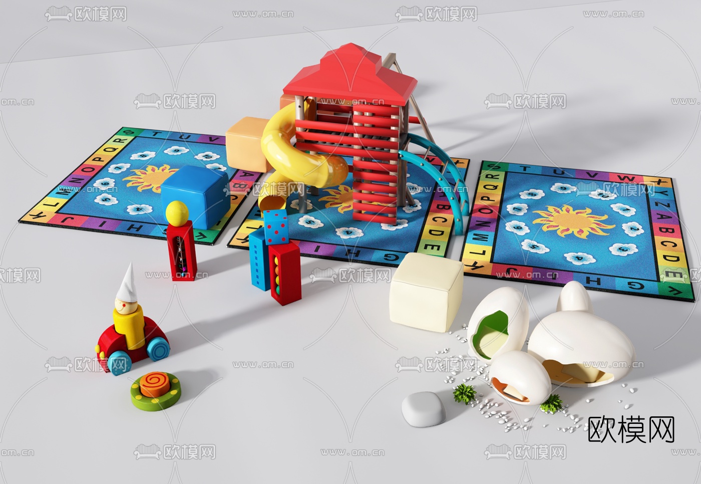 现代儿童玩具游乐滑梯3d模型下载