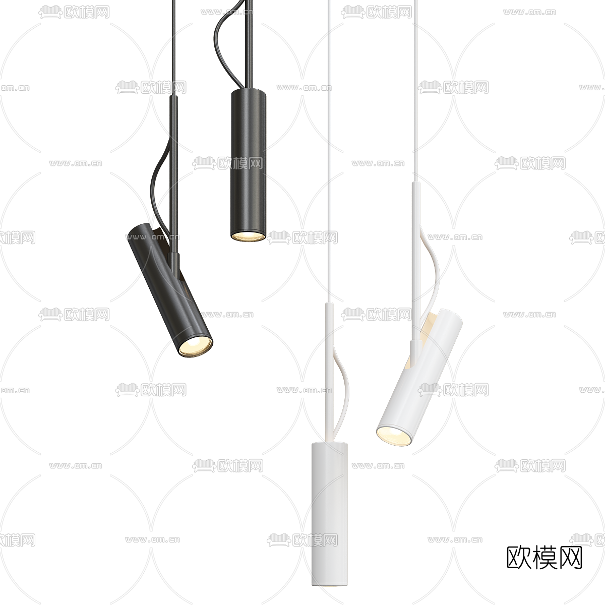 现代直筒吊灯射灯组合3d模型下载（渲染图2）