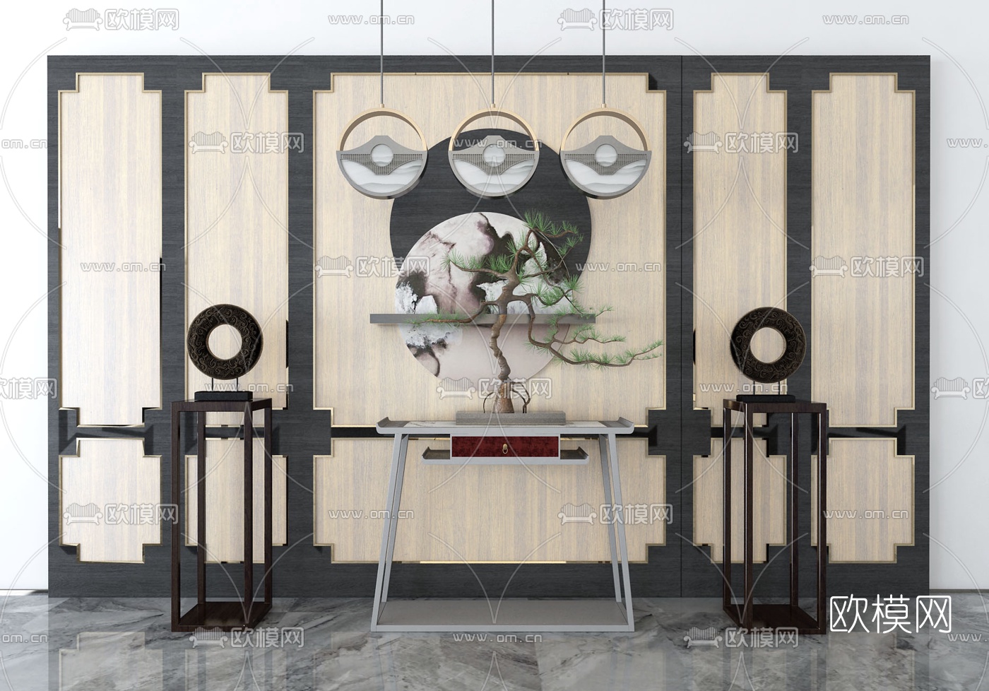 新中式实木端景条案3d模型