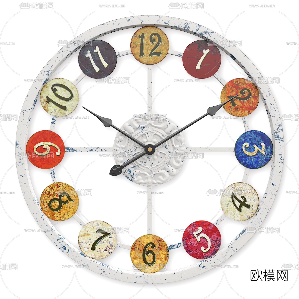 美式圆形挂钟3d模型下载