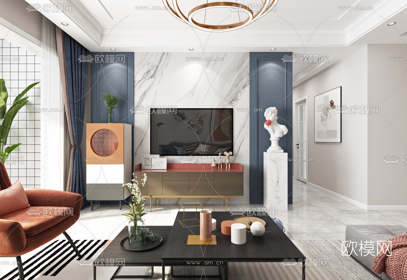 北欧客厅餐厅3d模型下载（渲染图2）