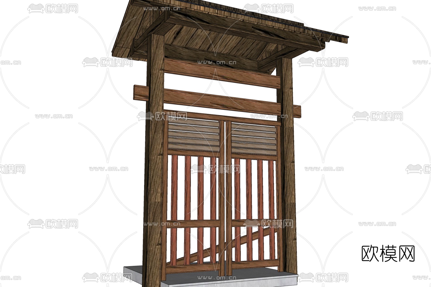 中式实木乌头门免费su模型-免费3dmax模型库-欧模网