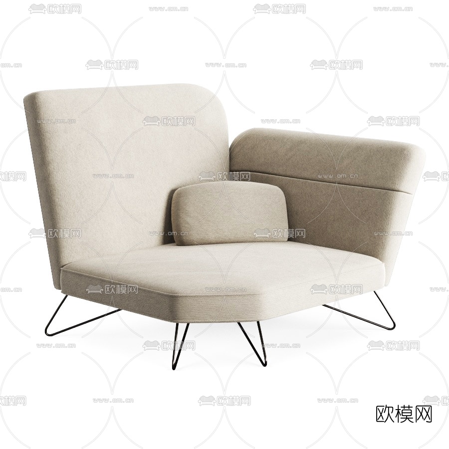 现代布艺休闲沙发3d模型下载（渲染图1）