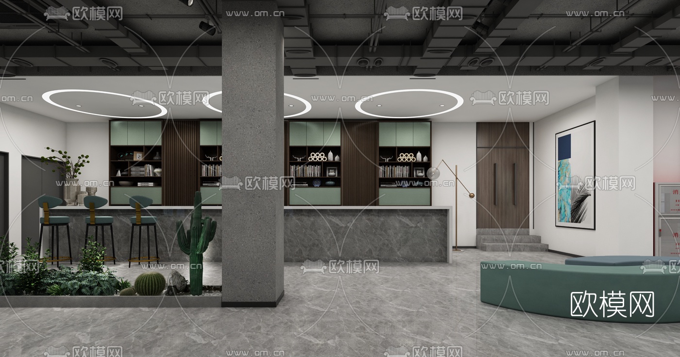 工业风办公大堂前台3d模型