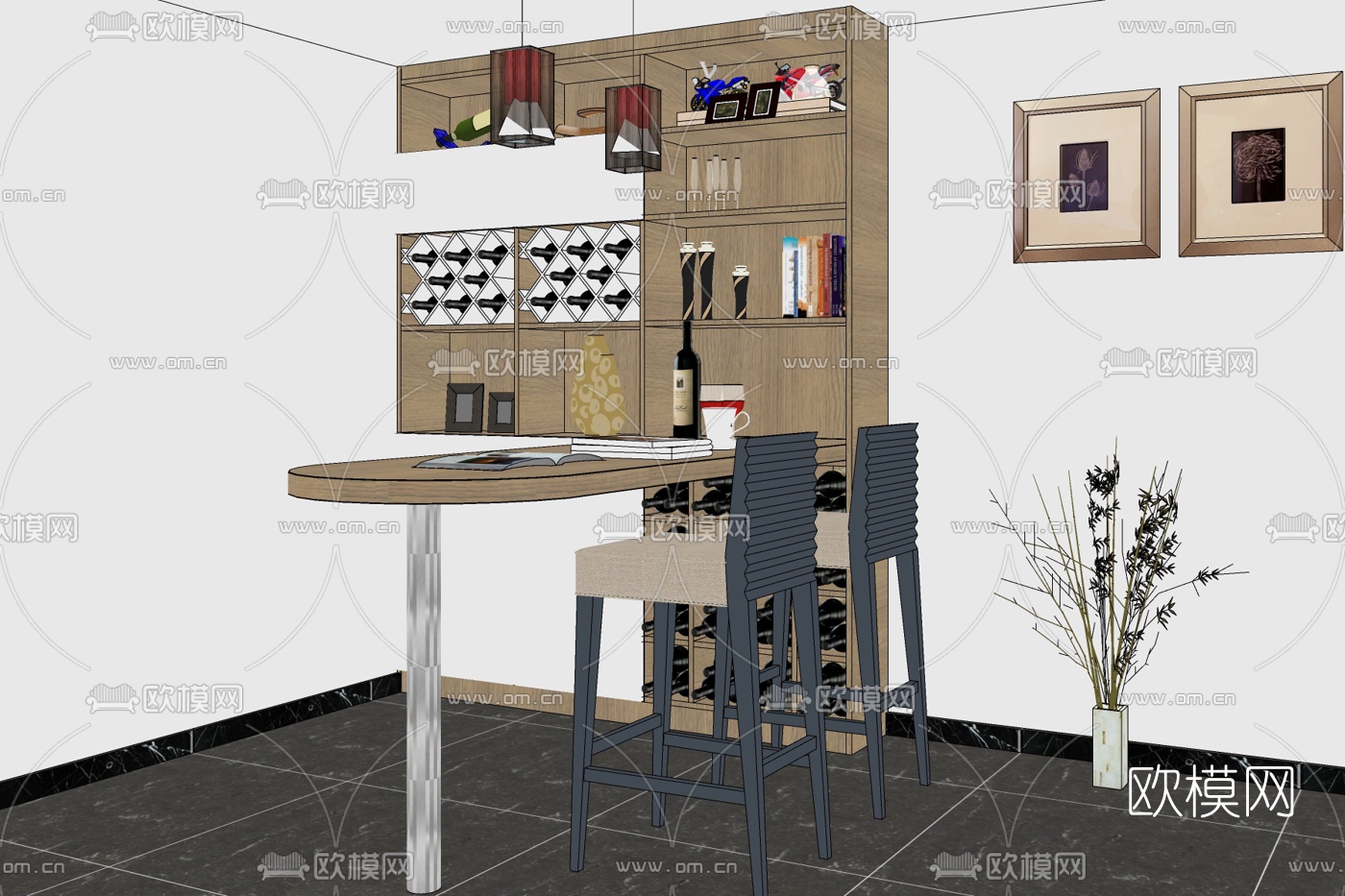 北欧实木餐桌椅免费su模型下载