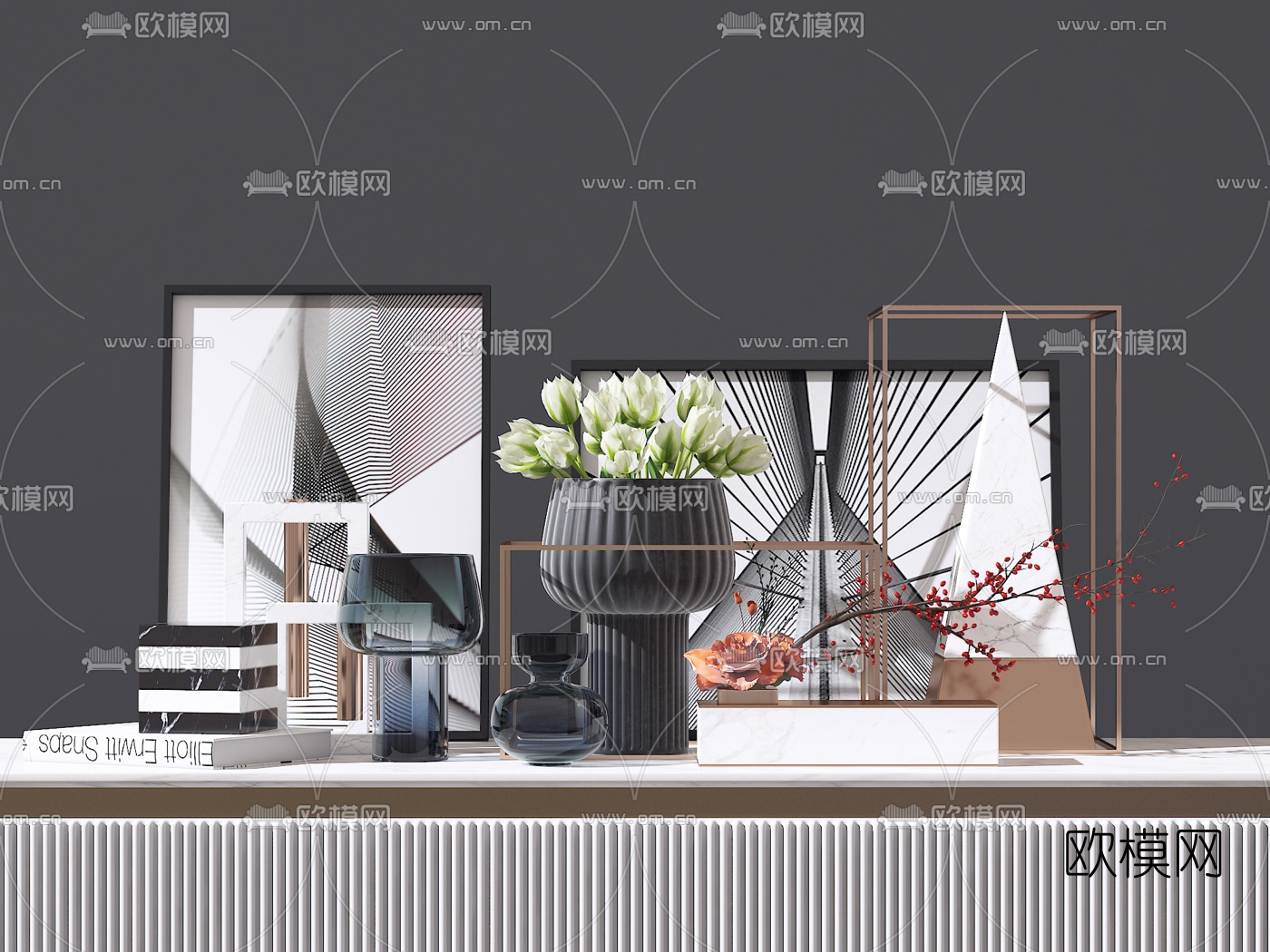 现代花瓶盆栽装饰画摆件3d模型