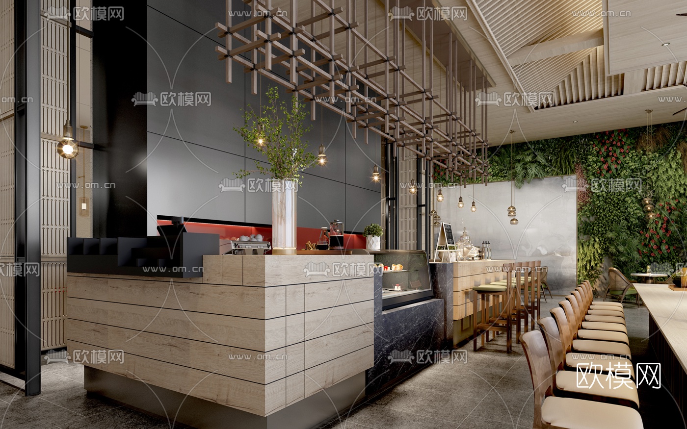 新中式酒店餐吧大堂3d模型