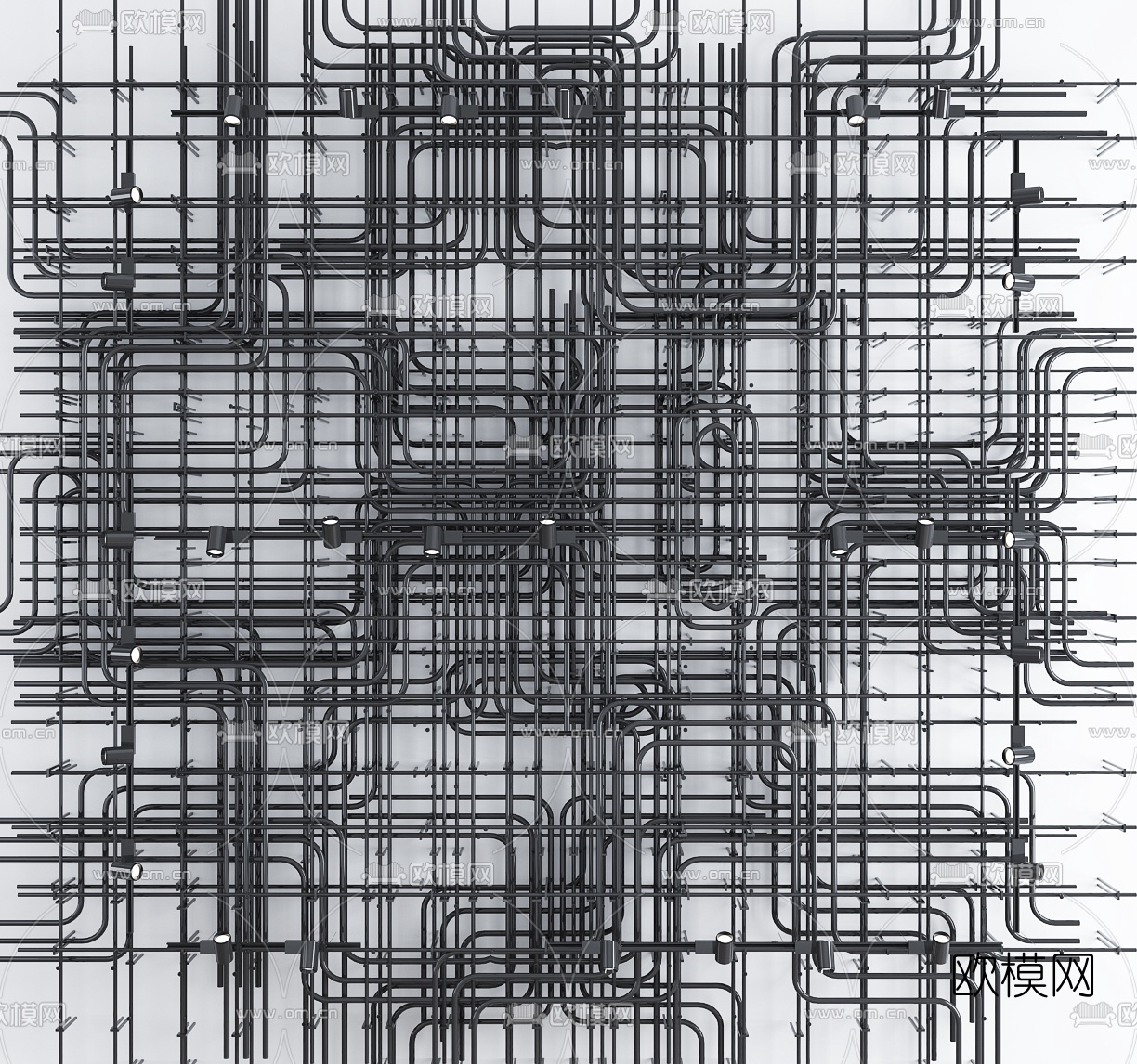 工业风通风管线槽线管天花轨道灯3d模型下载