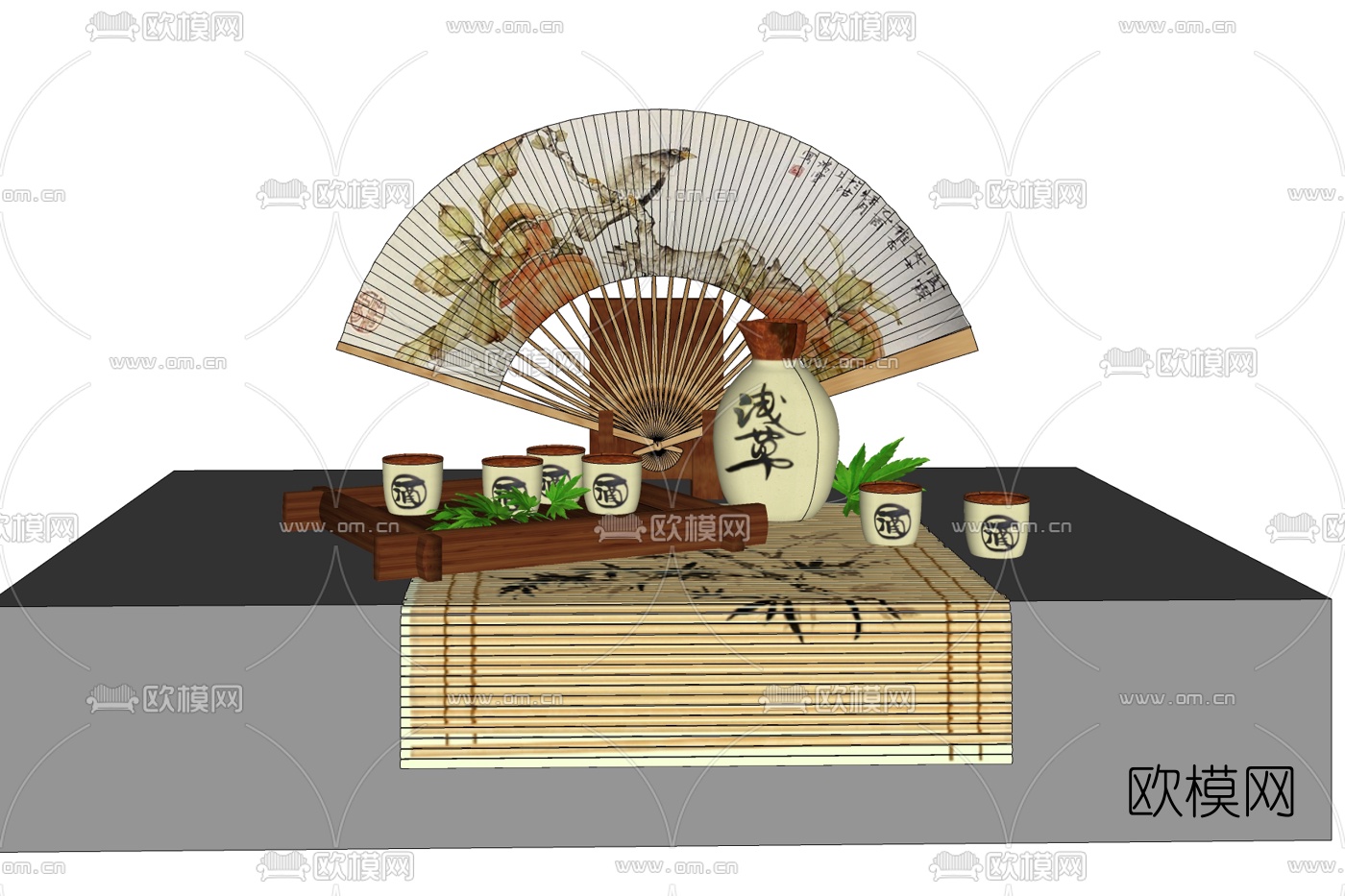 中式茶具免费su模型下载