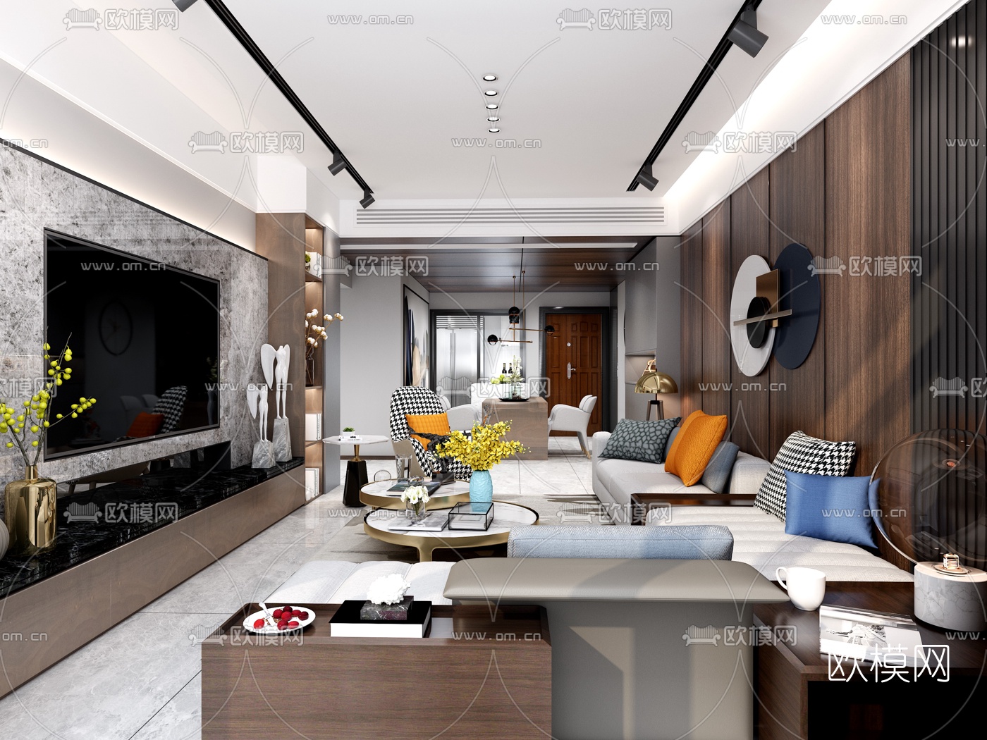 现代轻奢客厅3d模型下载（渲染图1）
