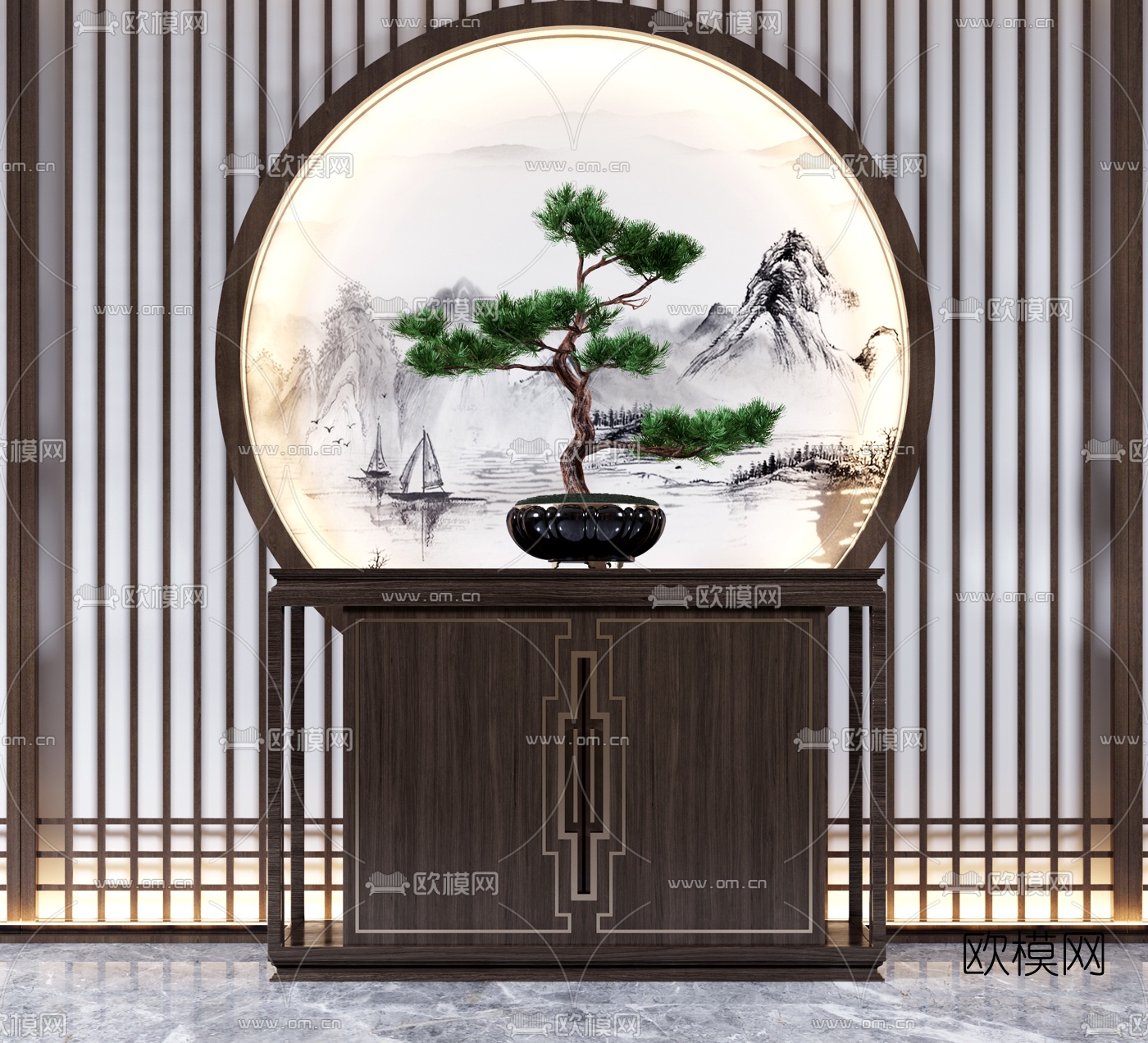 新中式实木端景柜3d模型