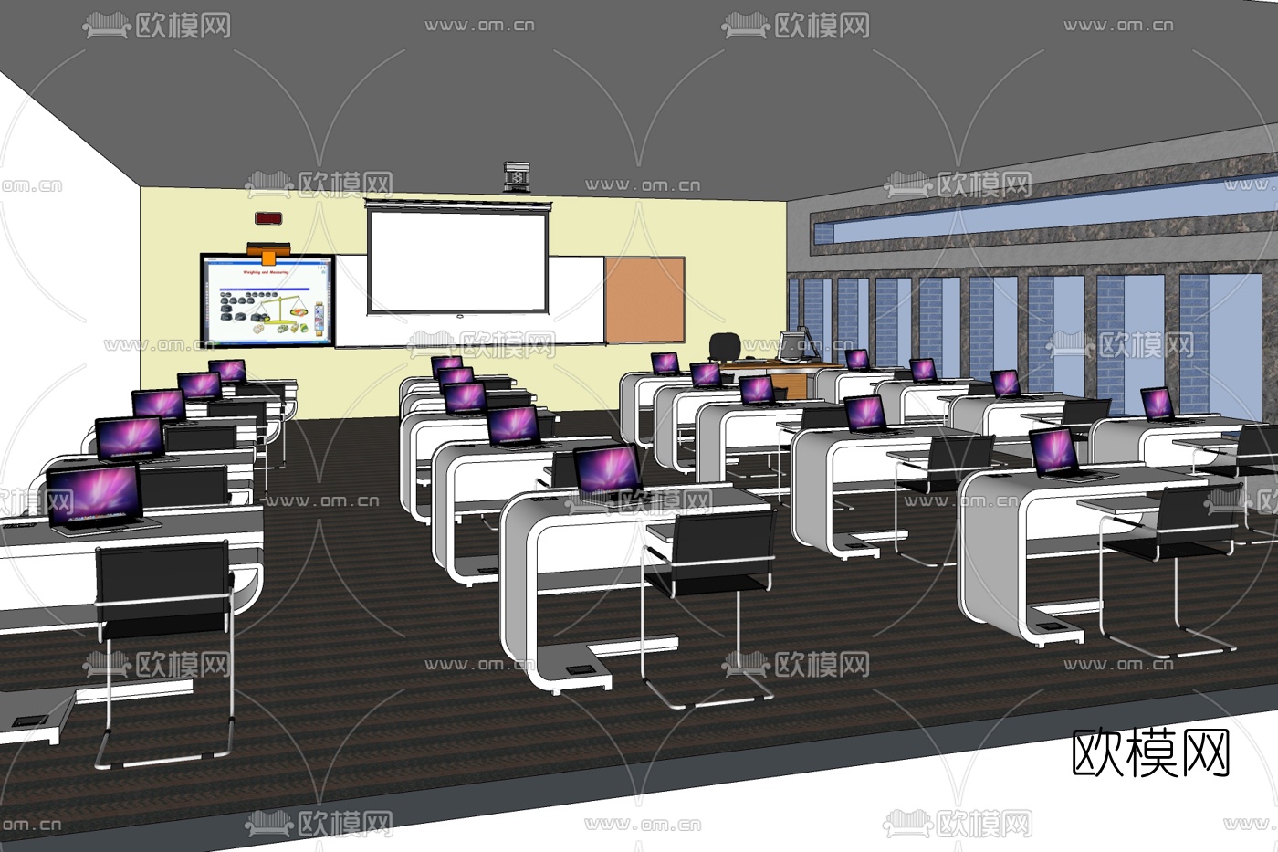 现代学校教室免费su模型下载