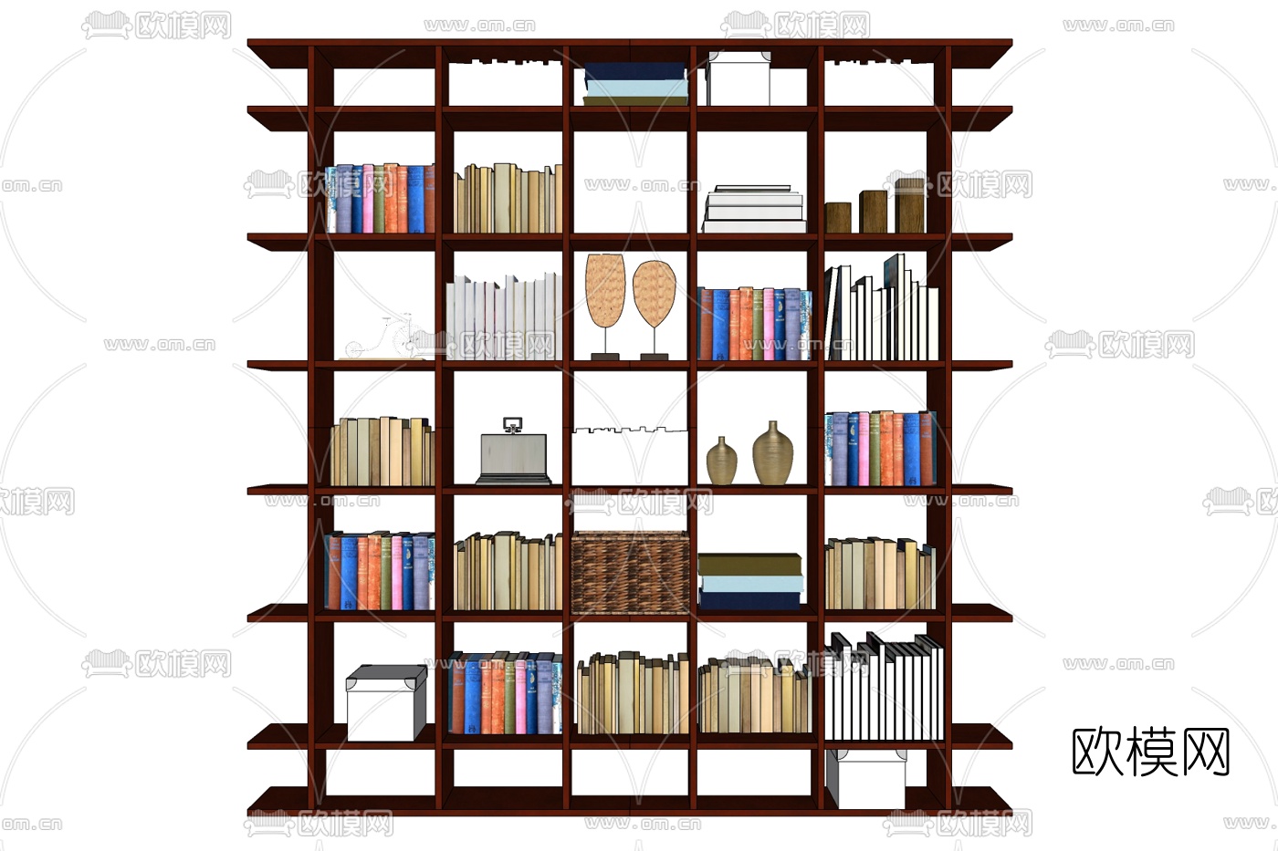 中式实木书架免费su模型下载