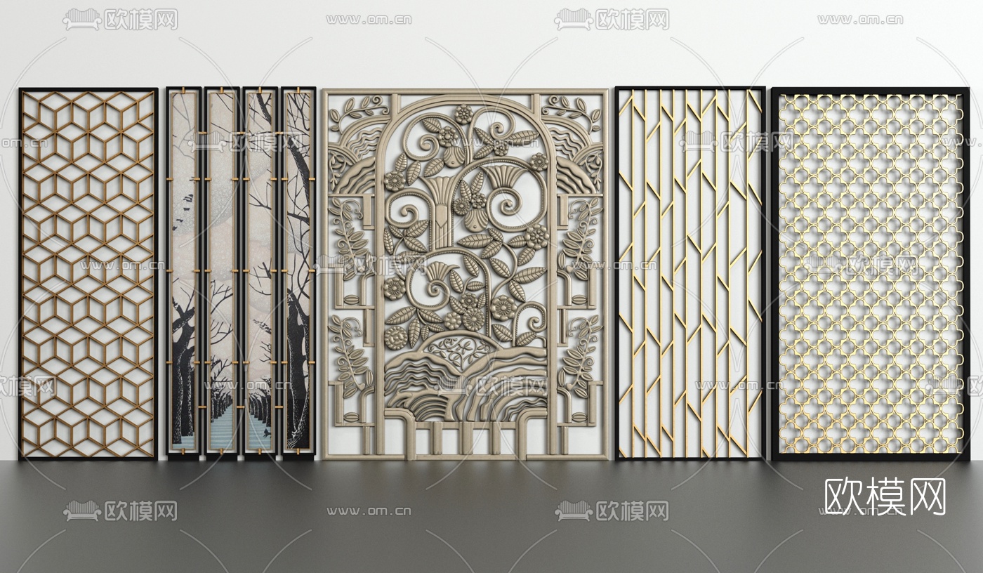 欧式雕花屏风3d模型下载