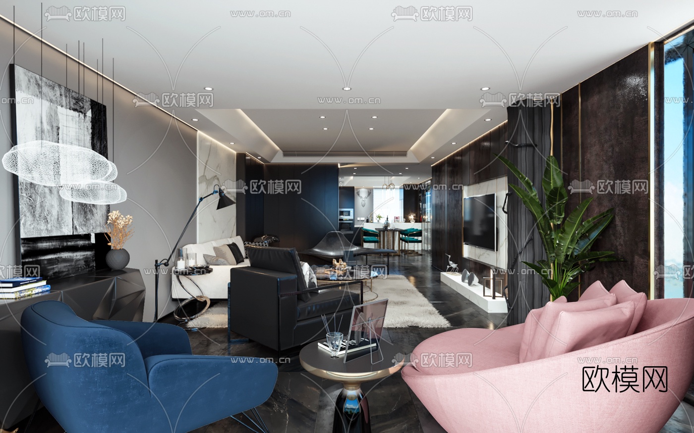 后现代客厅餐厅3d模型