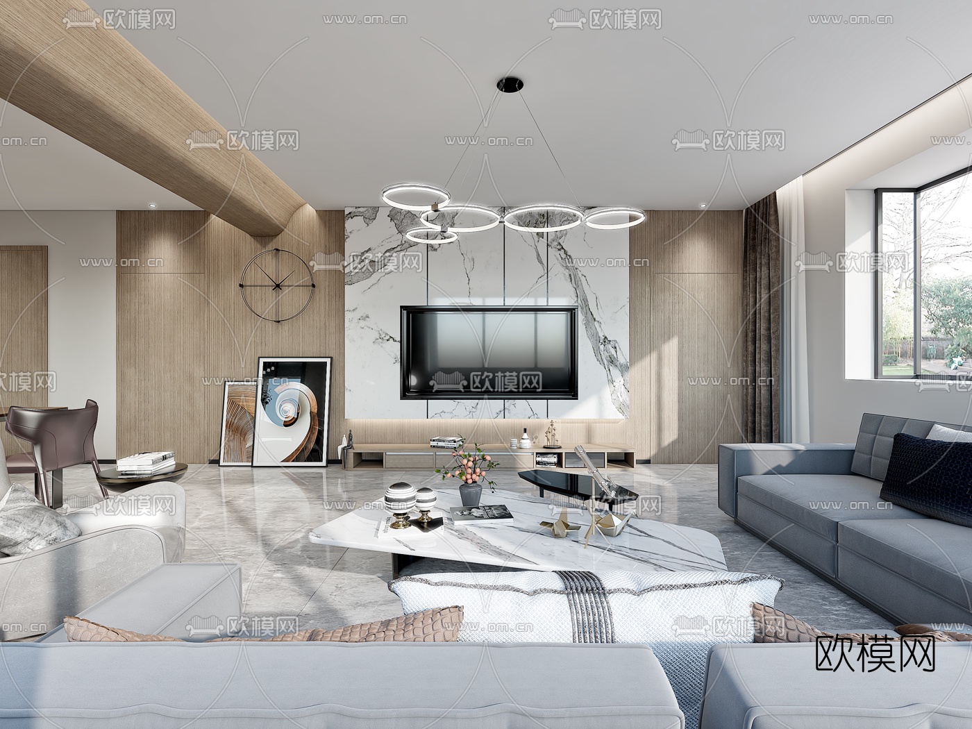 现代简约客厅餐厅3d模型