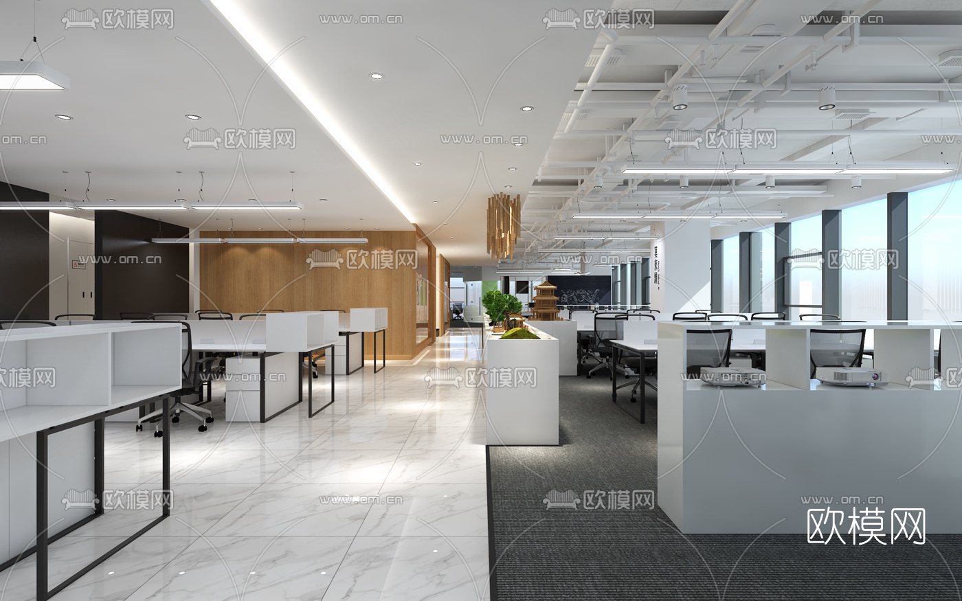 现代敞开式办公室免费3d模型-免费3dmax模型库-欧模网