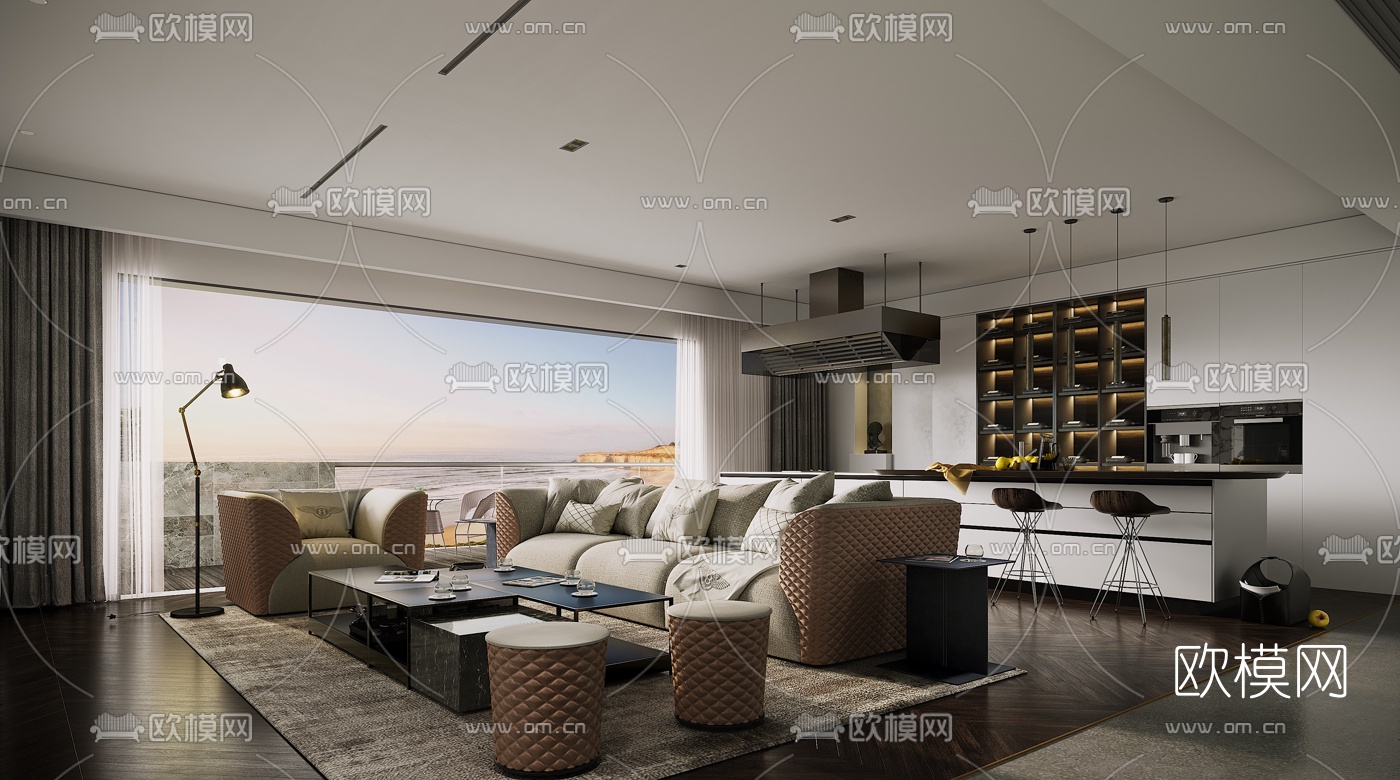 现代简约客厅餐厅3d模型