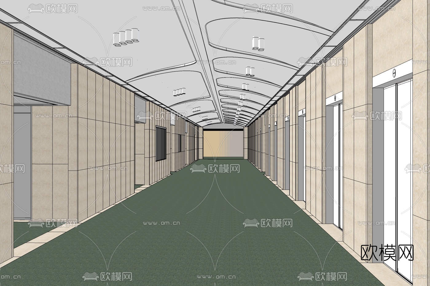 现代电梯过道su模型下载