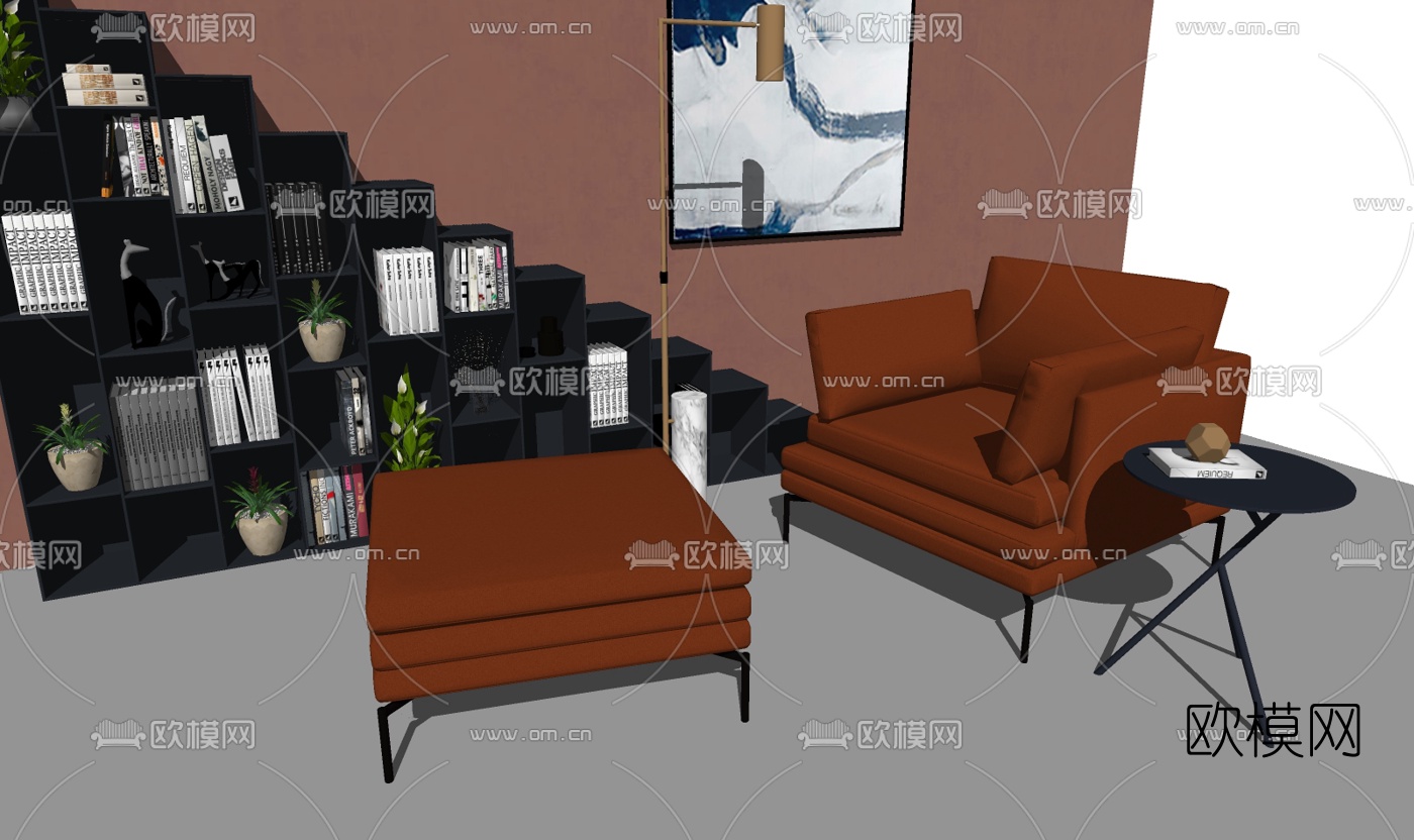 现代布艺休闲沙发su模型下载