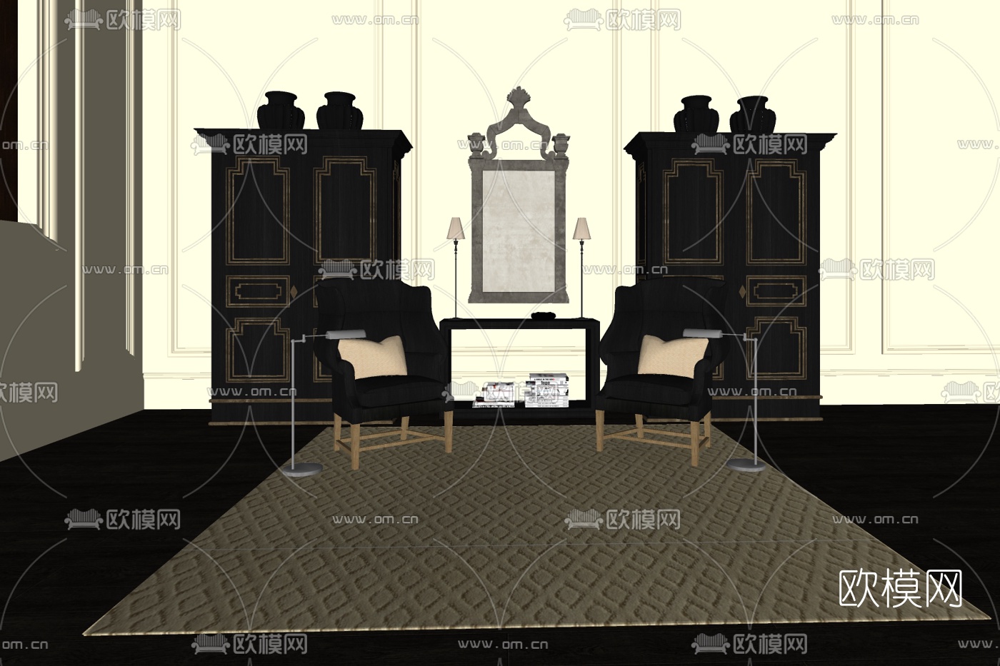 现代休闲沙发落地灯免费su模型下载