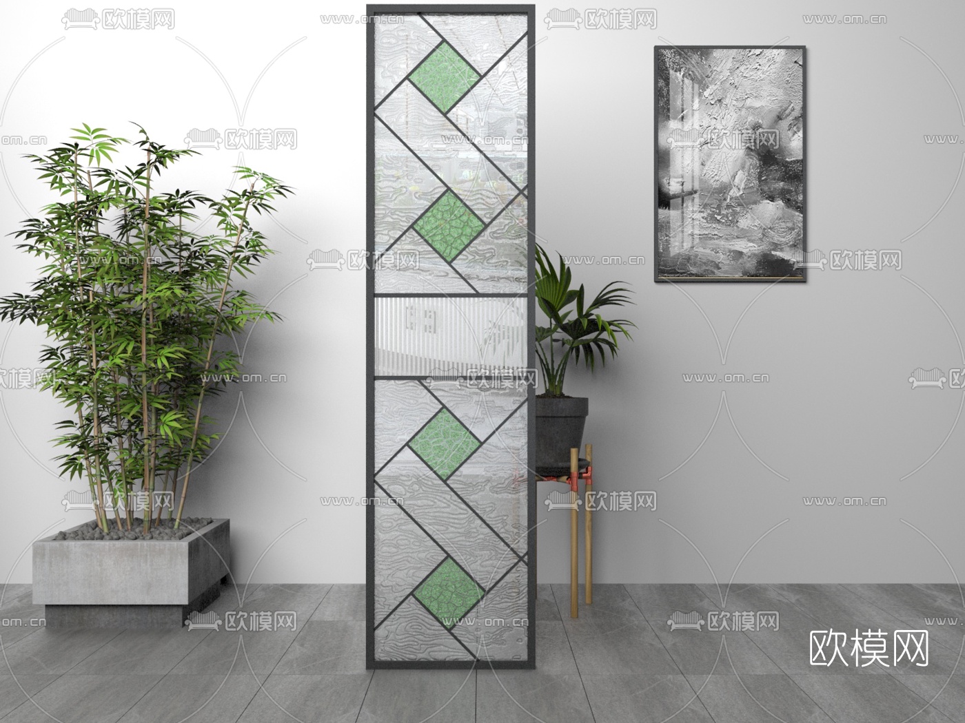 现代玻璃屏风隔断3d模型下载（渲染图6）