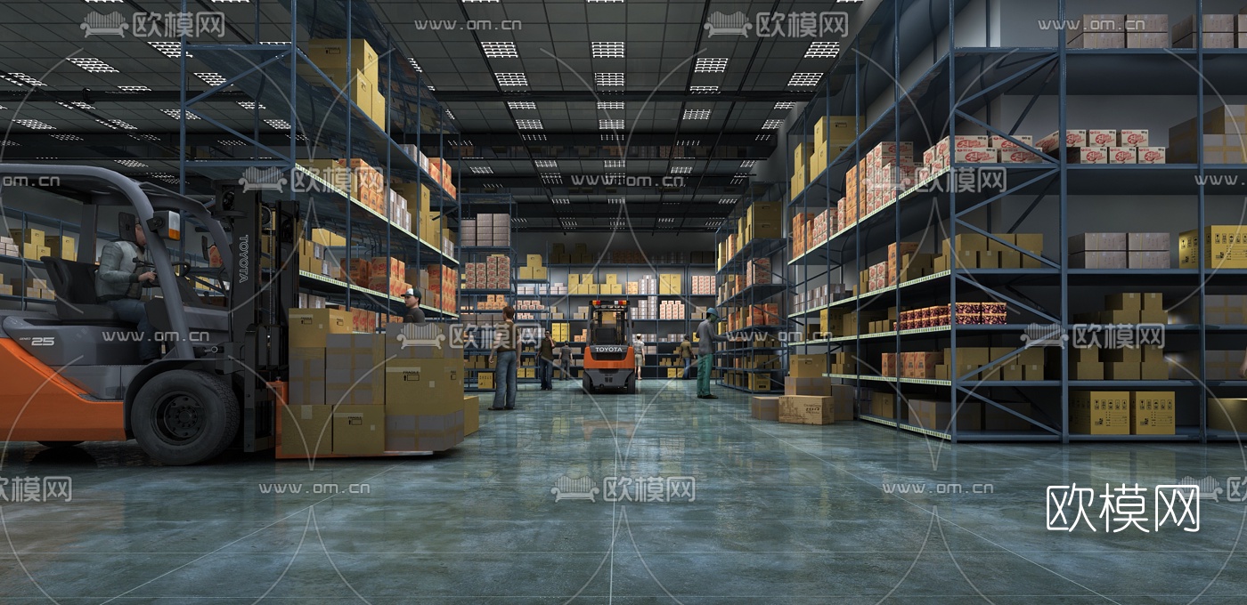 现代工厂仓库3d模型下载