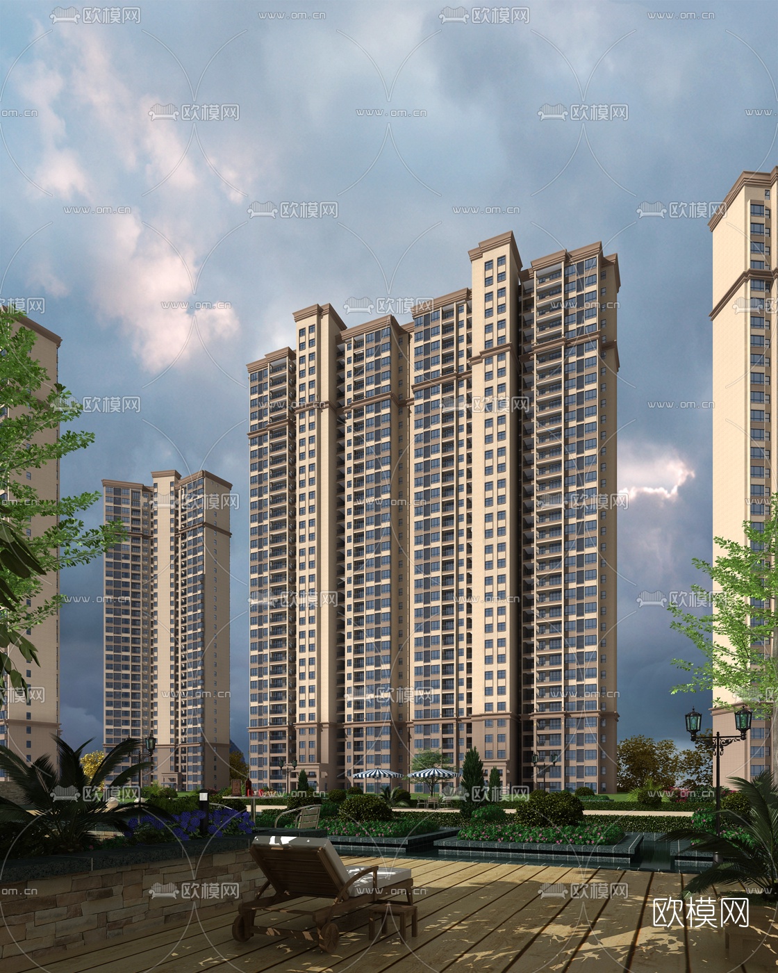 简欧高层住宅楼外观3d模型下载
