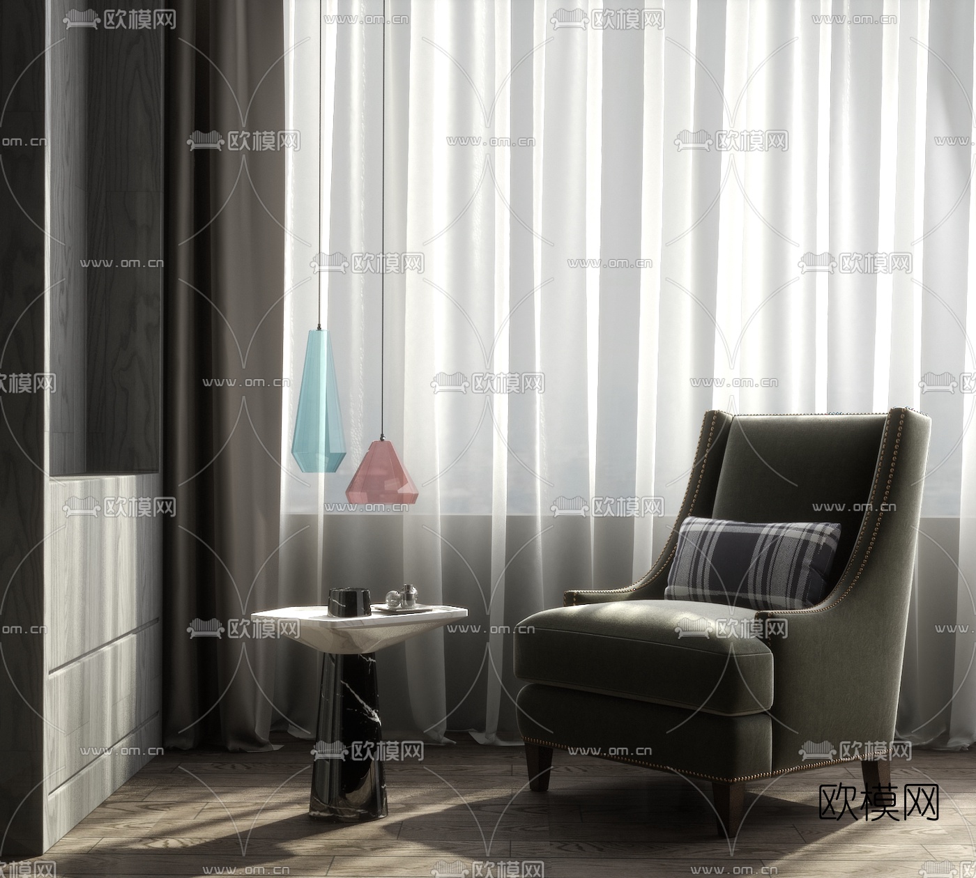 简欧布艺单人沙发3d模型下载