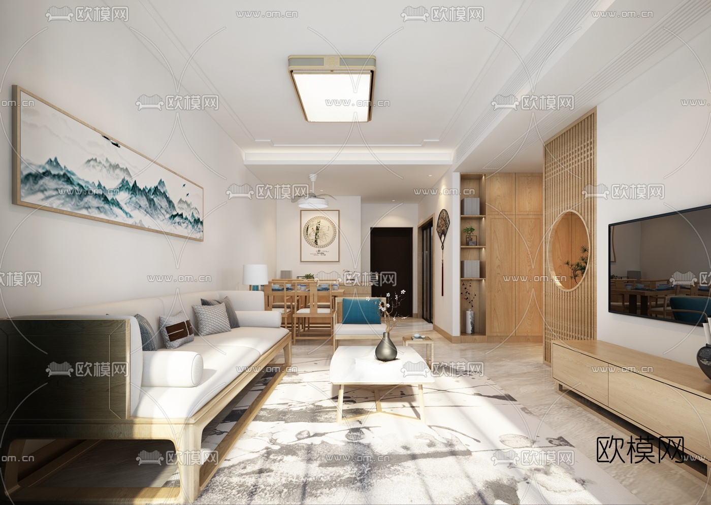 新中式客厅餐厅免费3d模型