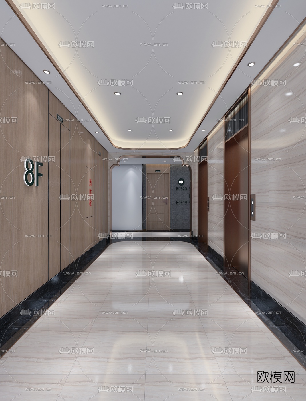 现代酒店走廊过道免费3d模型下载（渲染图1）
