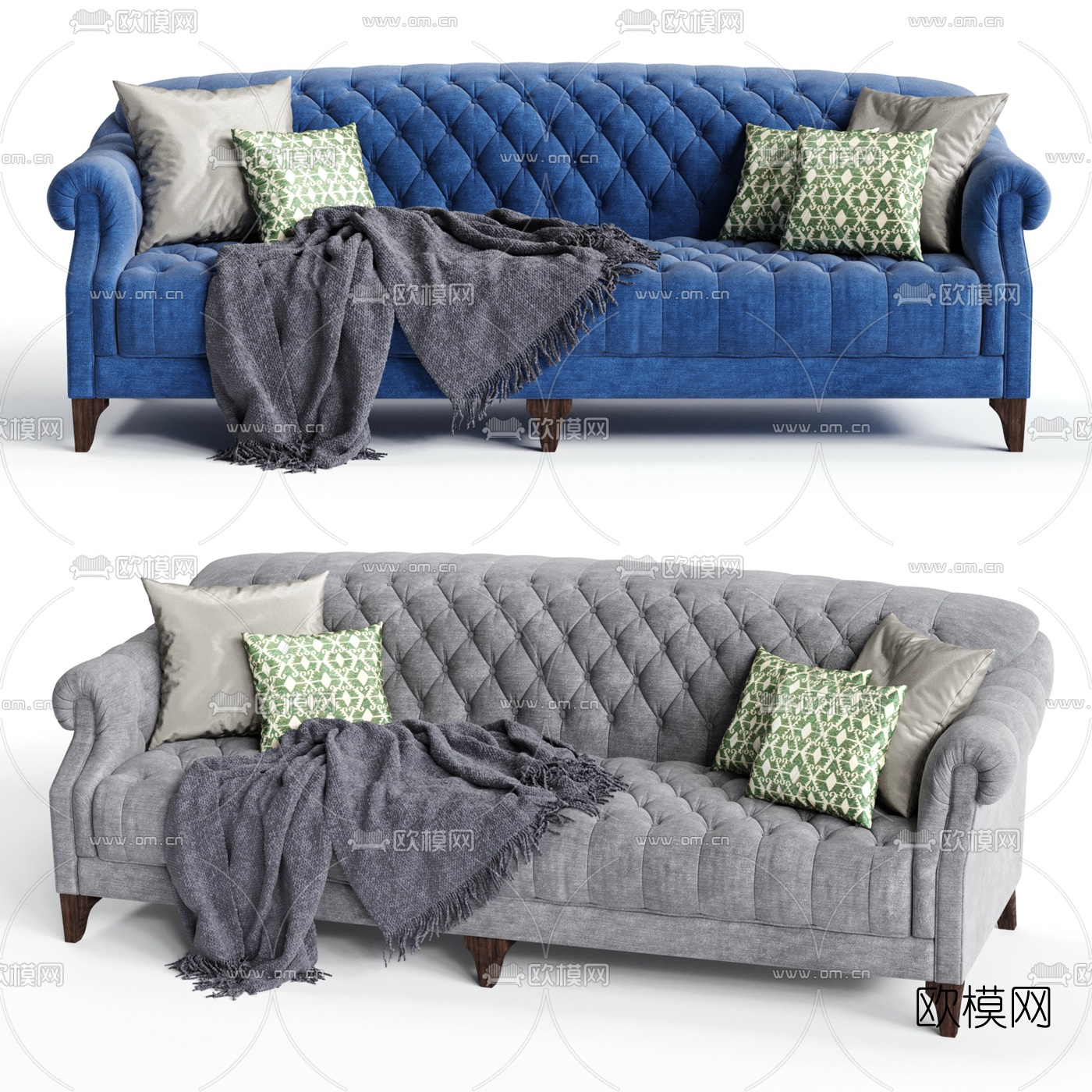 简欧布艺多人沙发3d模型下载（渲染图1）