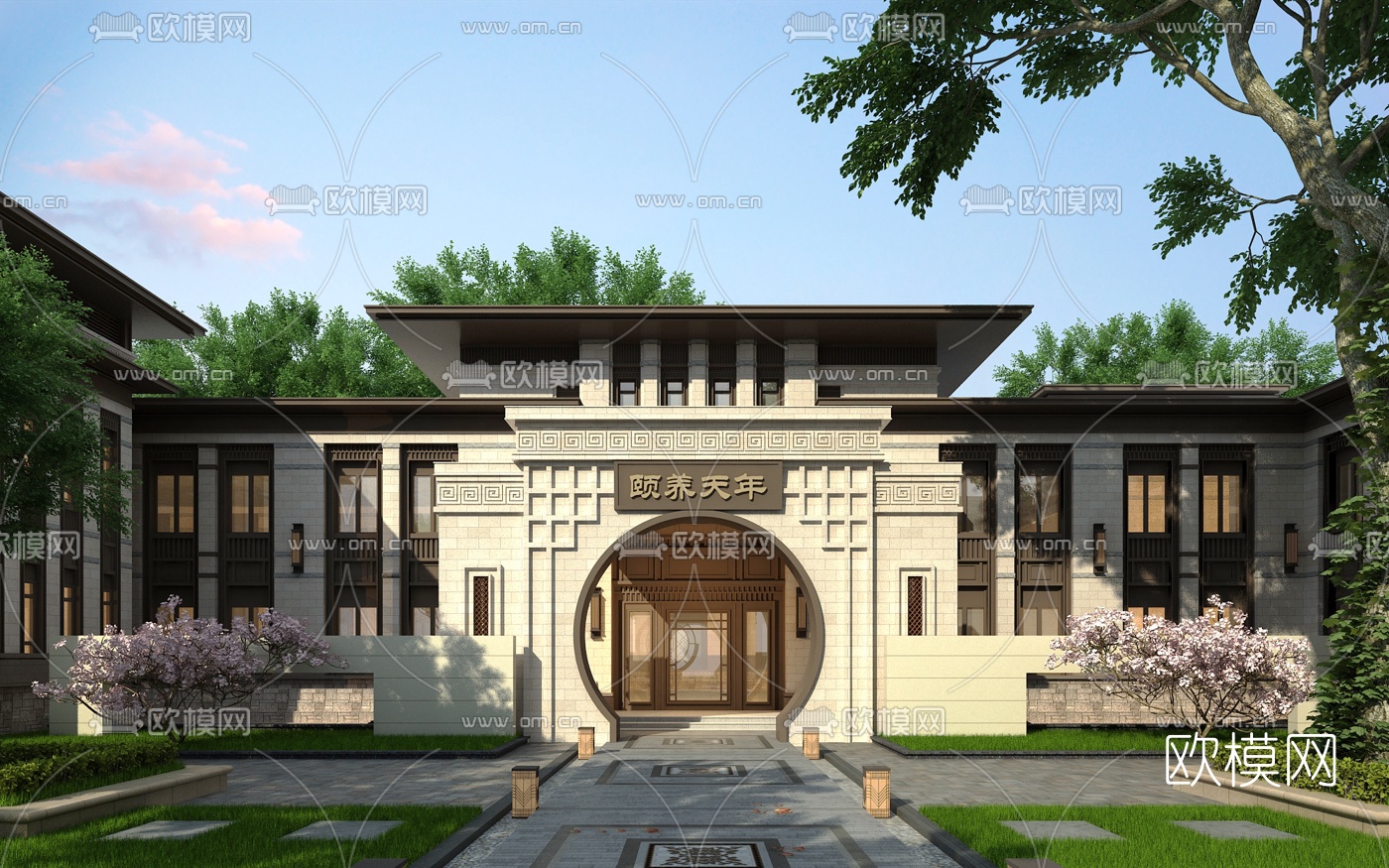 新中式会所建筑外观3d模型