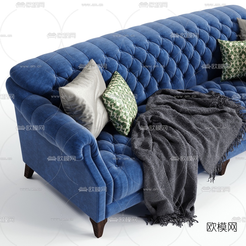 简欧布艺多人沙发3d模型下载（渲染图3）