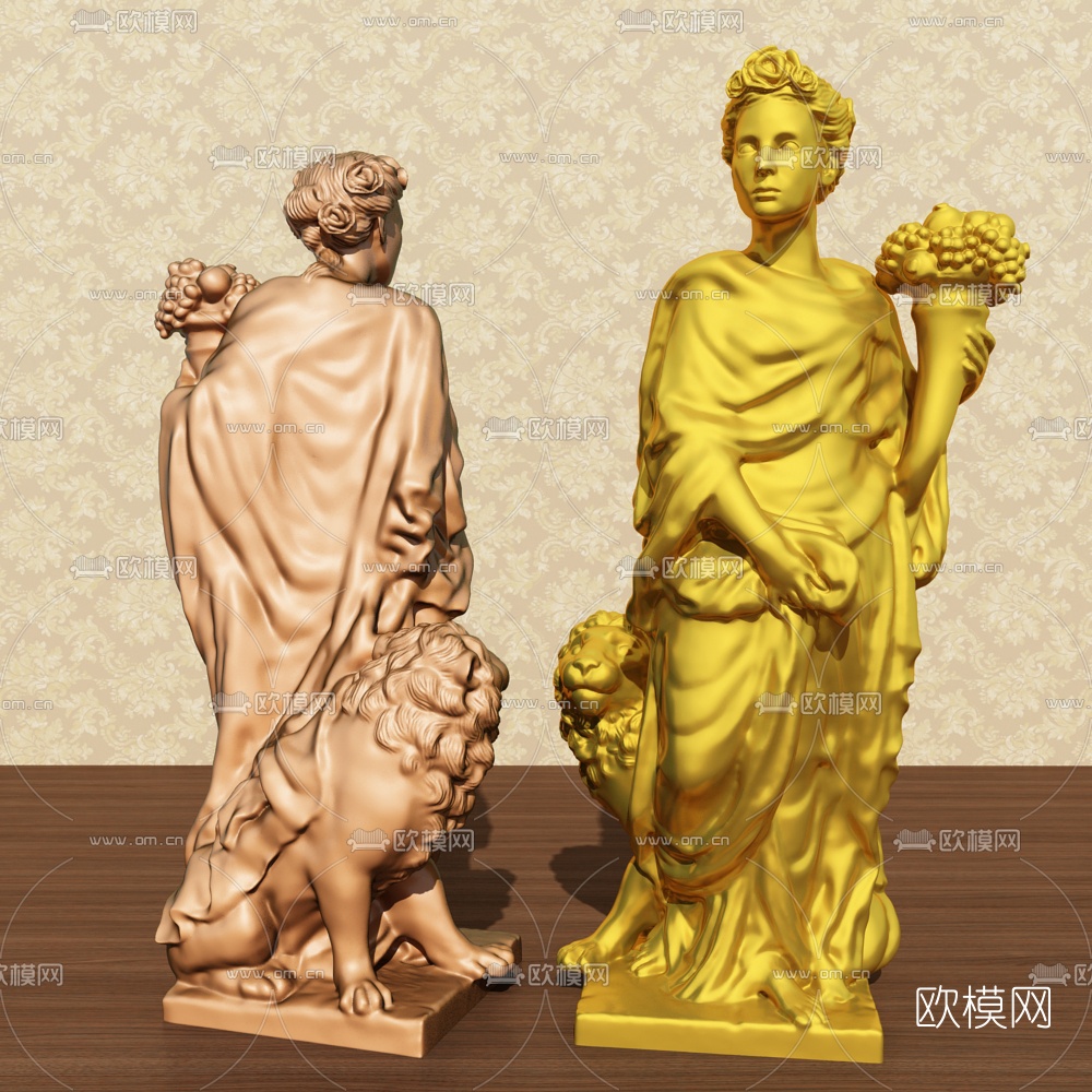 欧式镀金人物雕塑3d模型下载