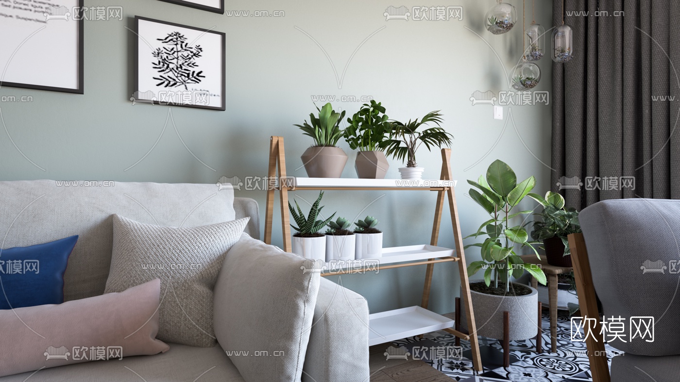 北欧风格客厅3d模型下载（渲染图2）