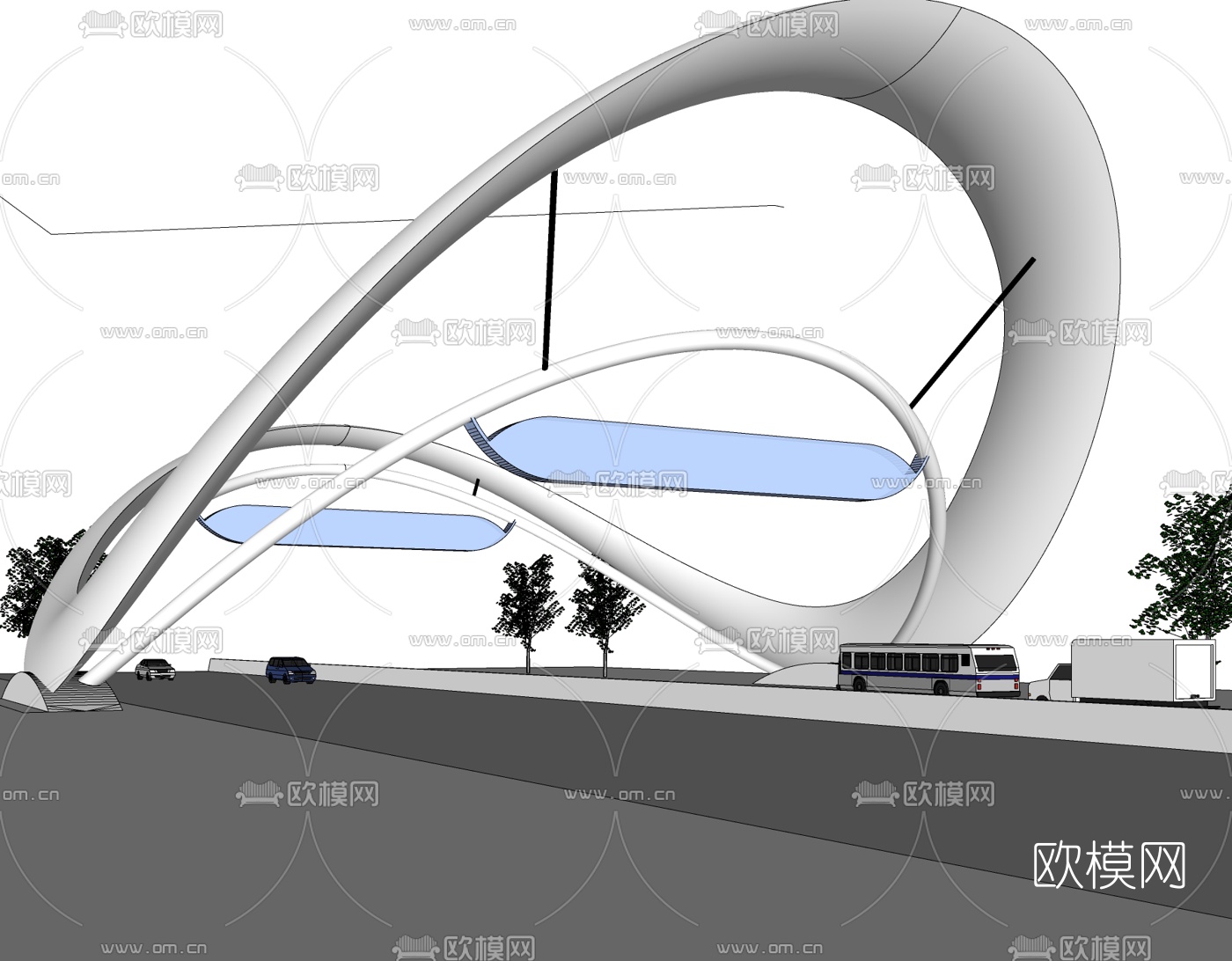现代异形桥廊免费su模型下载