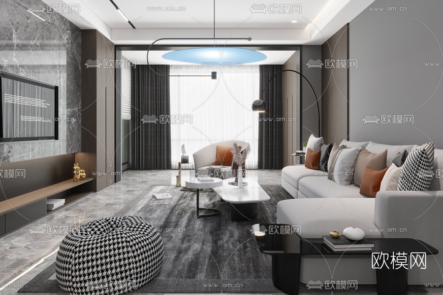 现代客厅3d模型下载(渲染图2)